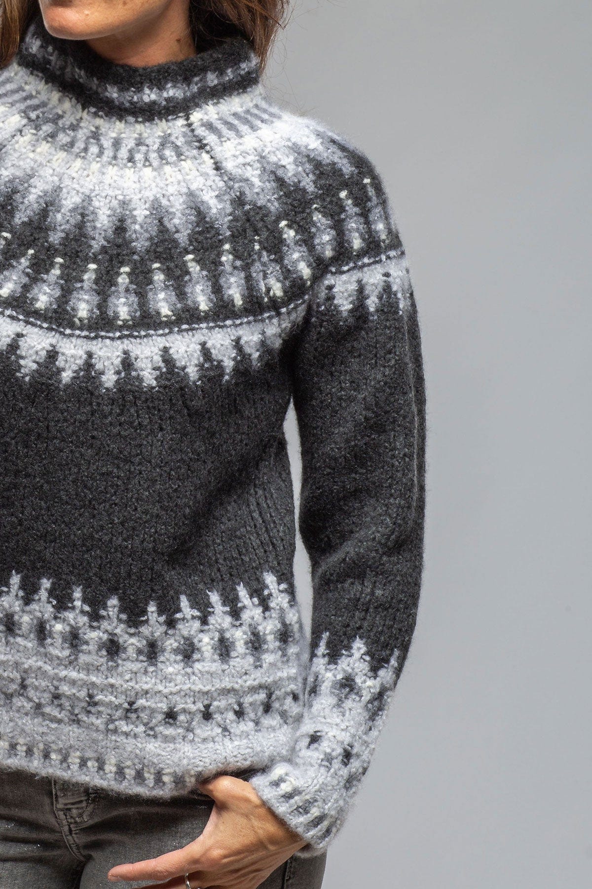 Andean Mock Neck Sweater In Charcoal - AXEL'S