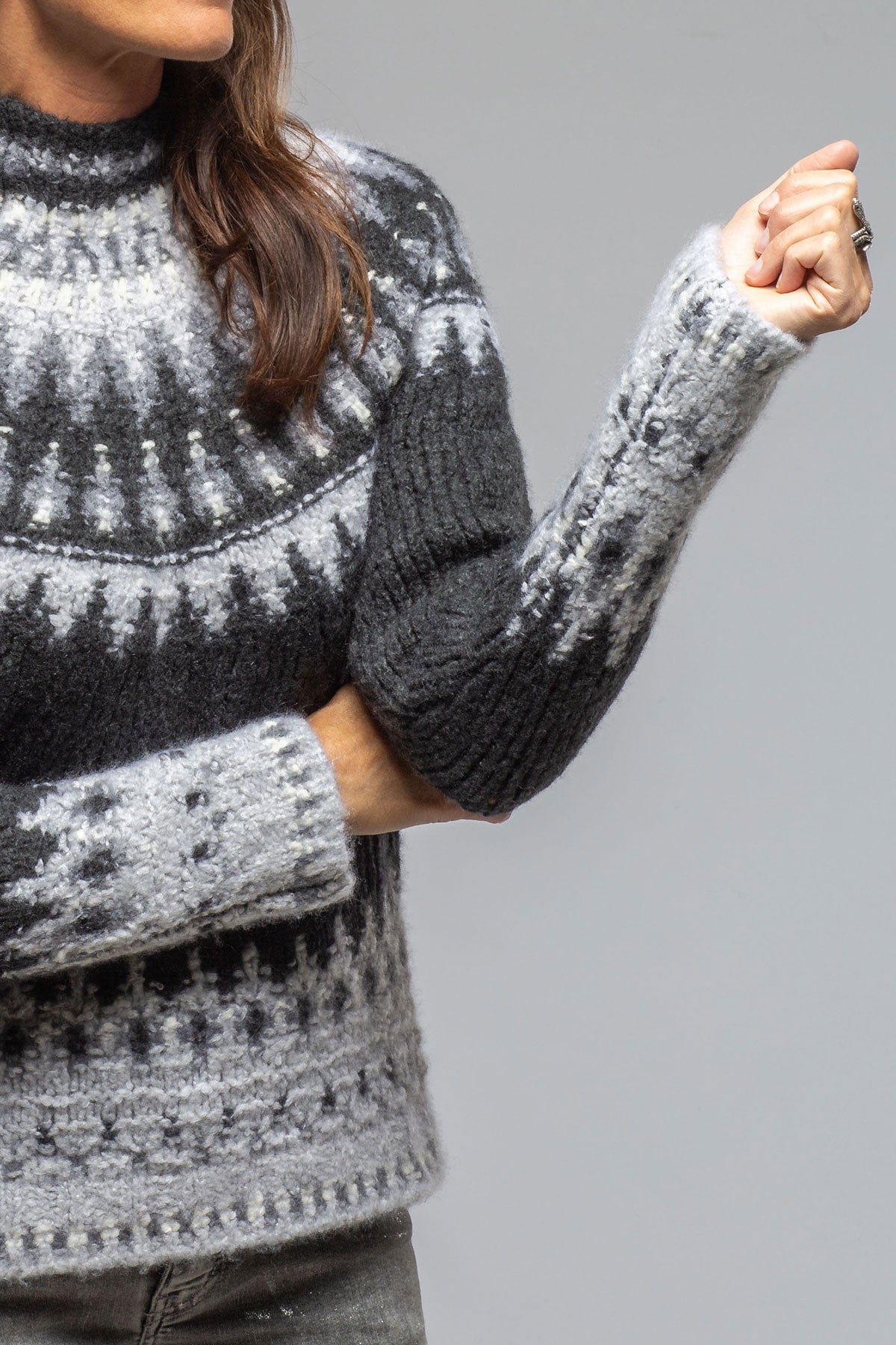 Andean Mock Neck Sweater In Charcoal - AXEL'S