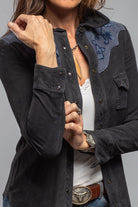 Sonia Villa Columbine Suede Snap Shirt In Embroidered Navy Ladies - Outerwear - Leather