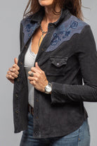 Sonia Villa Columbine Suede Snap Shirt In Embroidered Navy Ladies - Outerwear - Leather