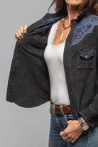 Sonia Villa Columbine Suede Snap Shirt In Embroidered Navy Ladies - Outerwear - Leather