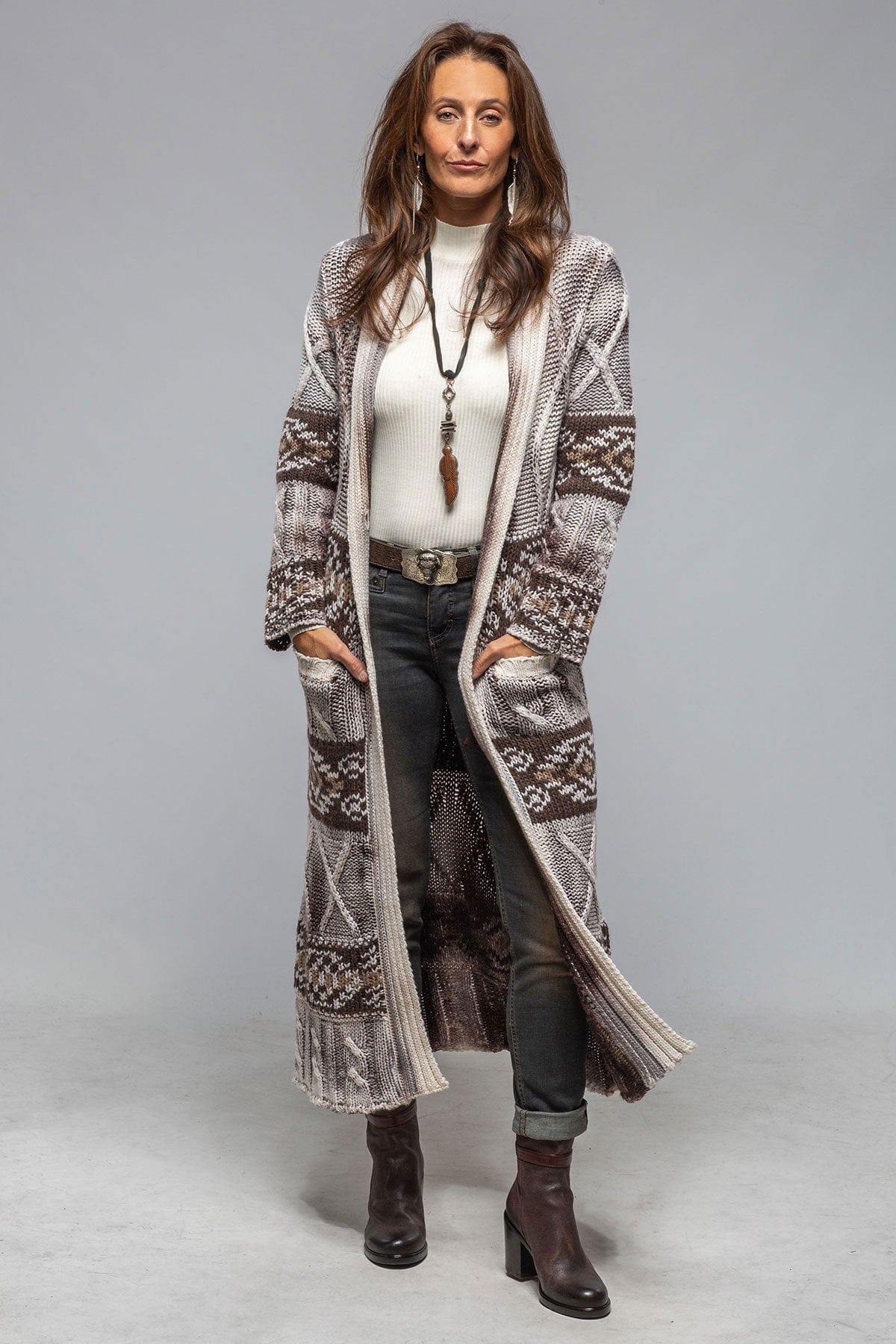 Niva Alaskan Knit Long Sweater In Chocolate - AXEL'S