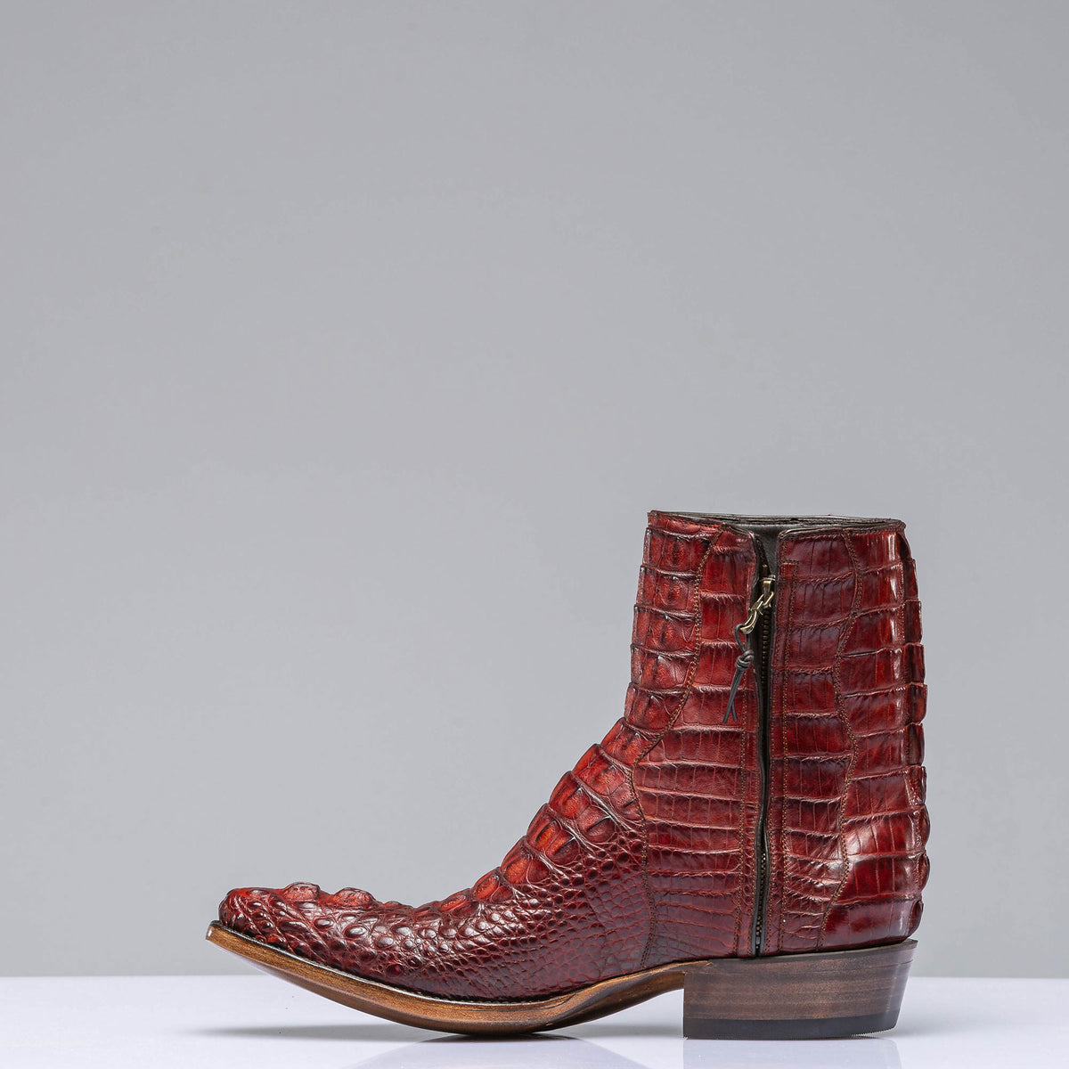 Stallion Boots 3 Piece Hornback Alligator In Burnished Cherry Mens - Cowboy Boots