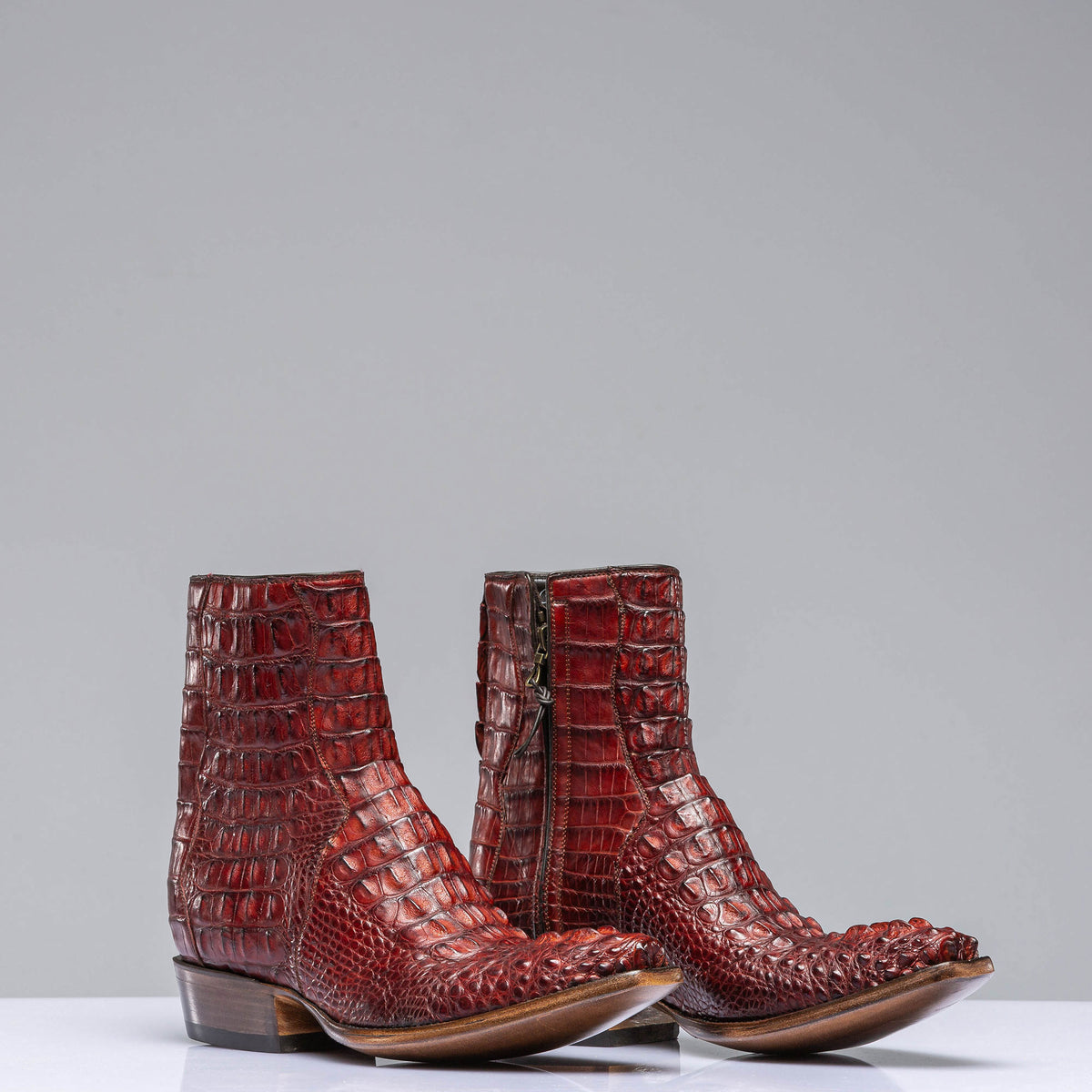 Stallion Boots 3 Piece Hornback Alligator In Burnished Cherry Mens - Cowboy Boots