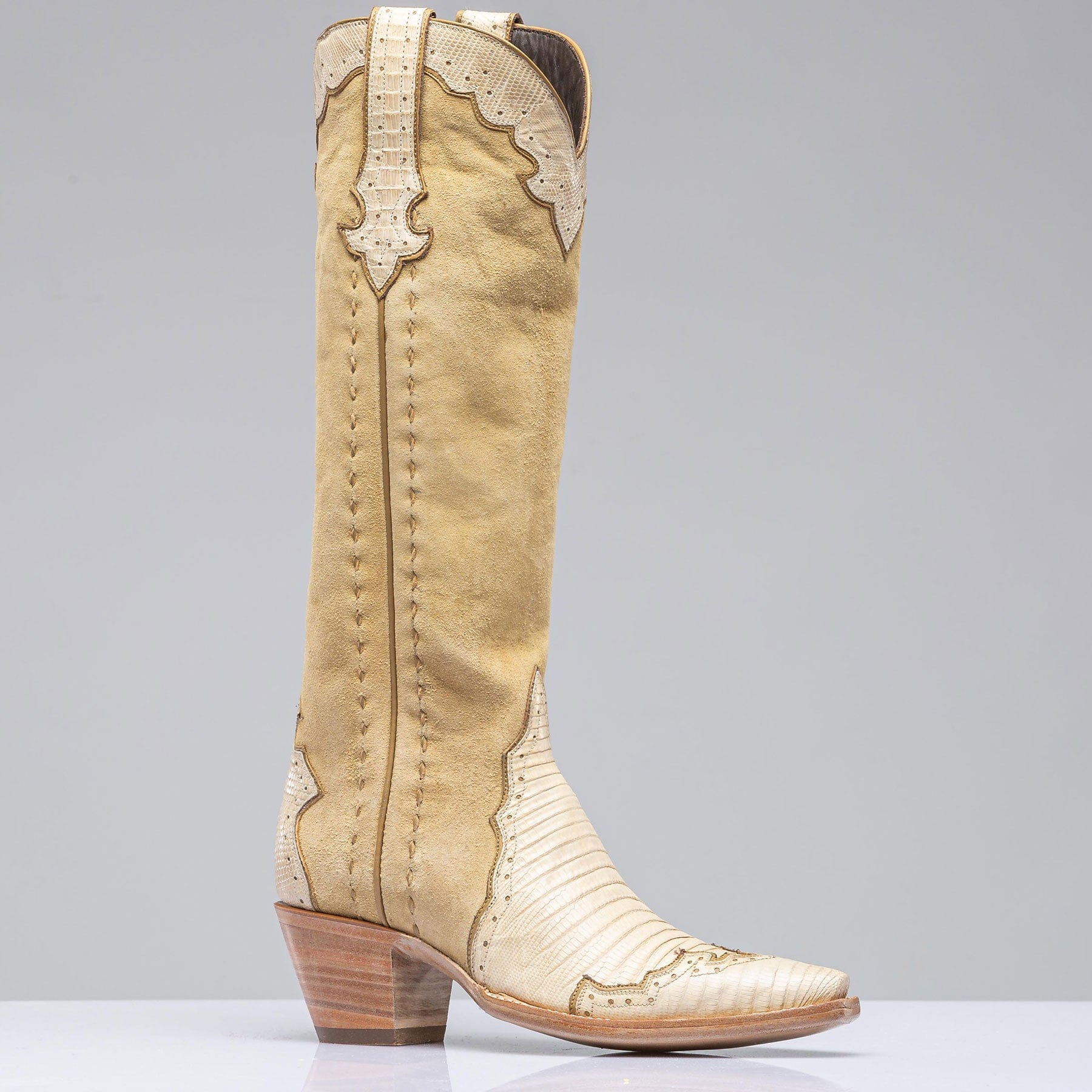 Stallion Boots Palomino Tall Boot In Lizard and Suede Ladies - Cowboy Boots