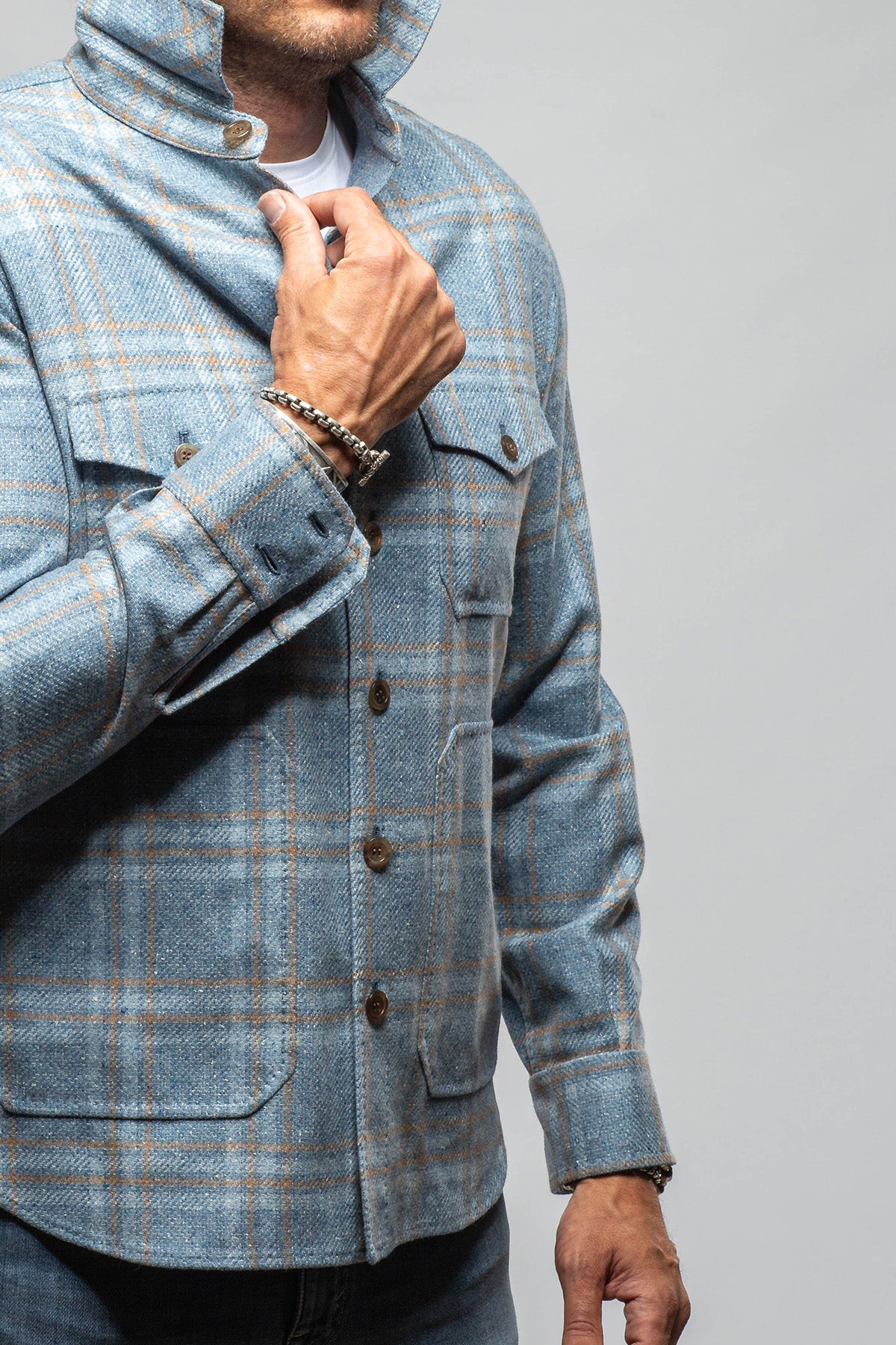 Descript Wool Western Overshirt In Blue - AXEL'S