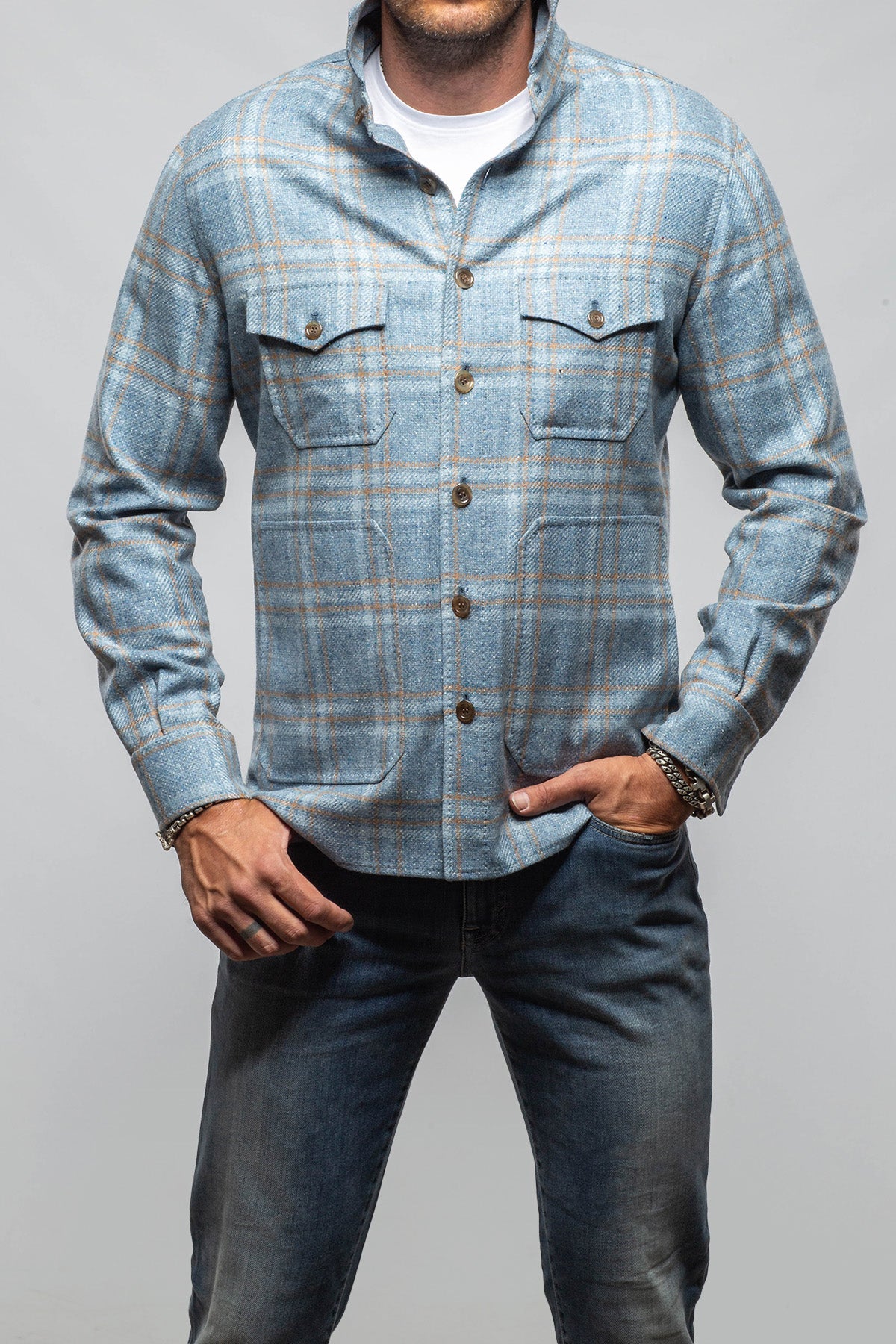 Descript Wool Western Overshirt In Blue - AXEL'S