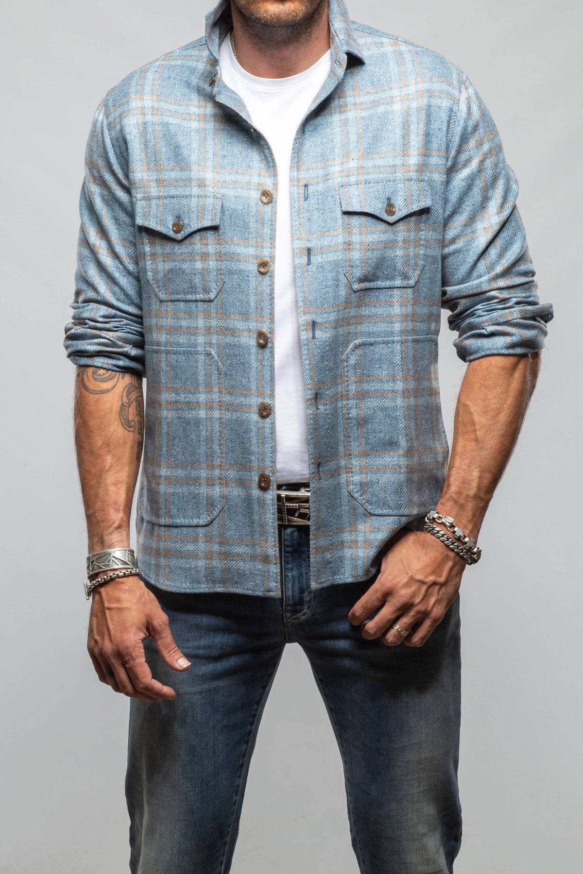 Descript Wool Western Overshirt In Blue - AXEL'S