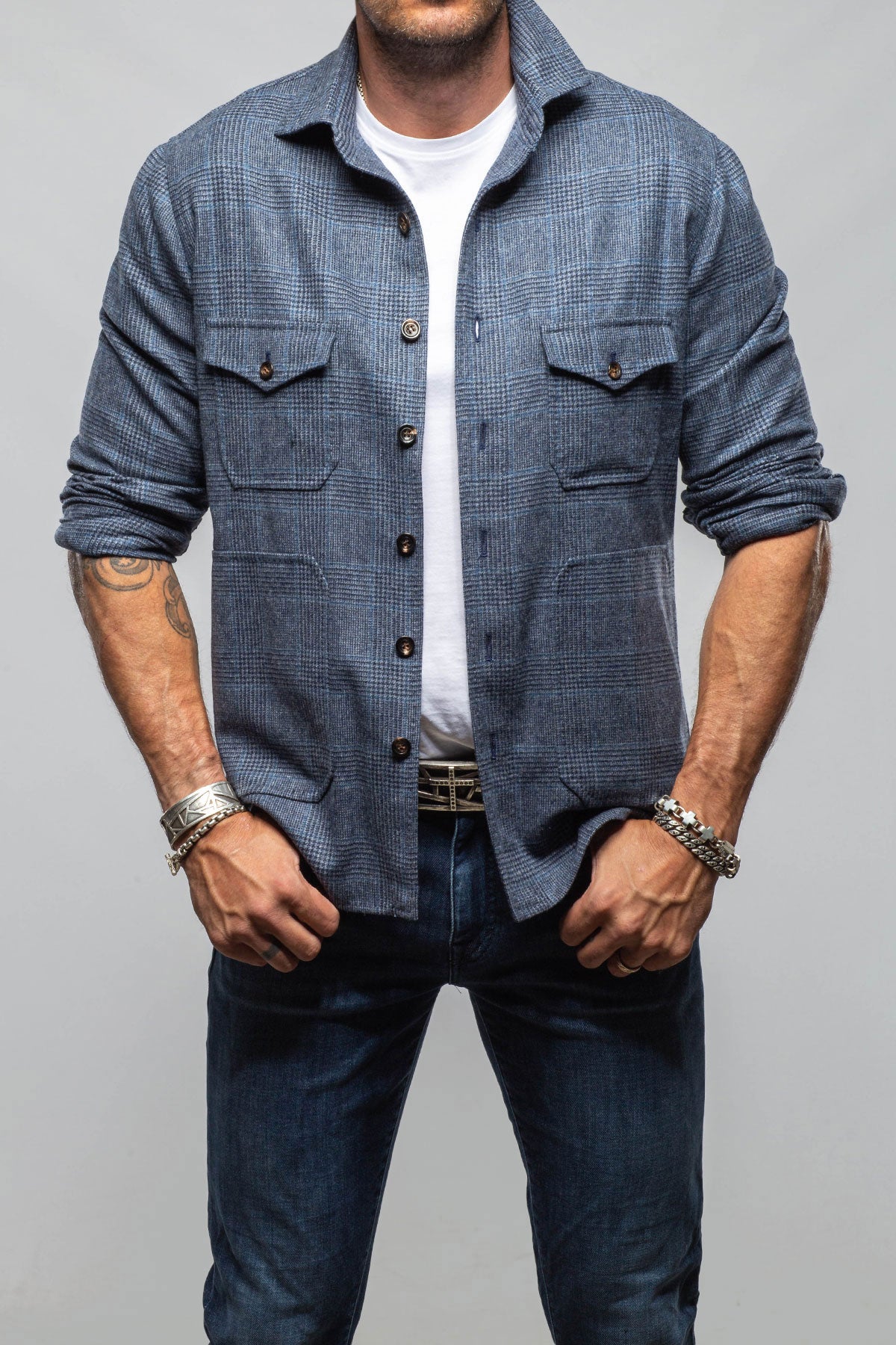 Descript Wool Western Overshirt In Dark Blue - AXEL'S