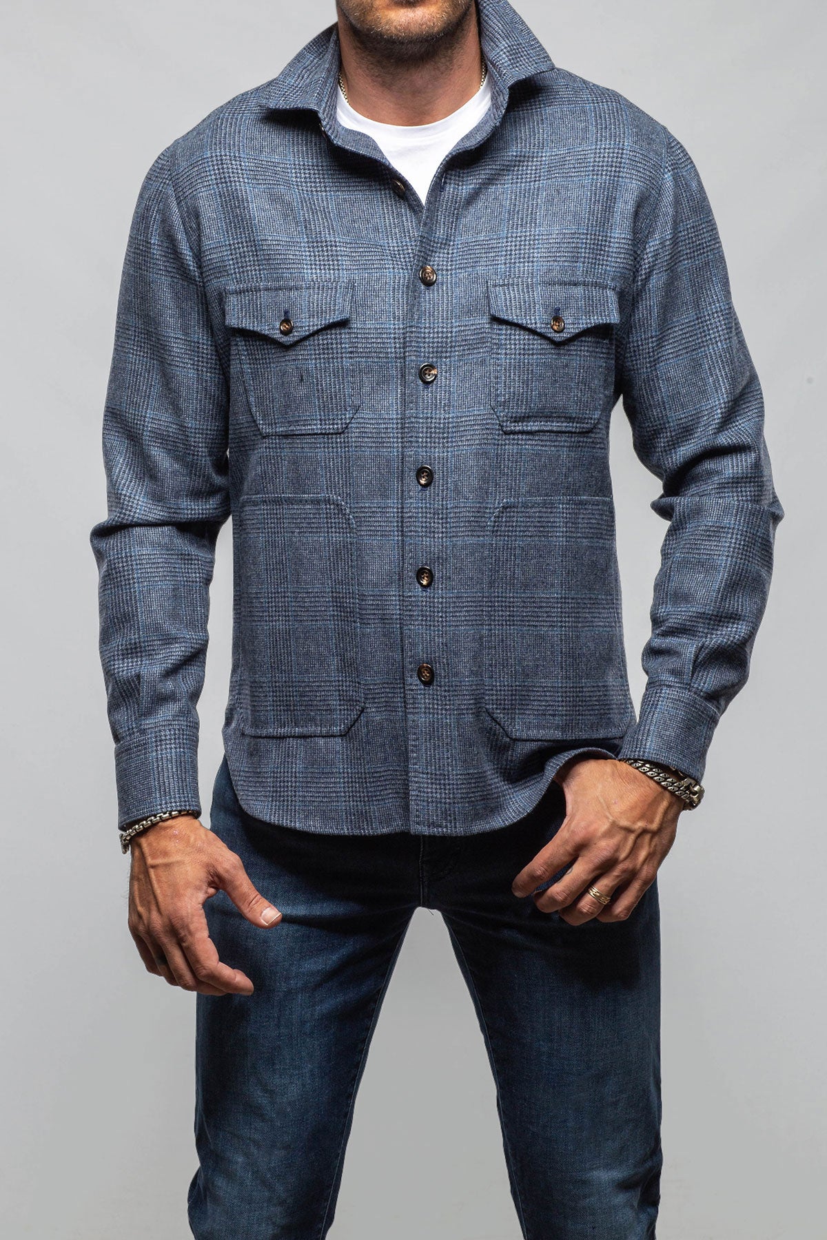 Descript Wool Western Overshirt In Dark Blue - AXEL'S