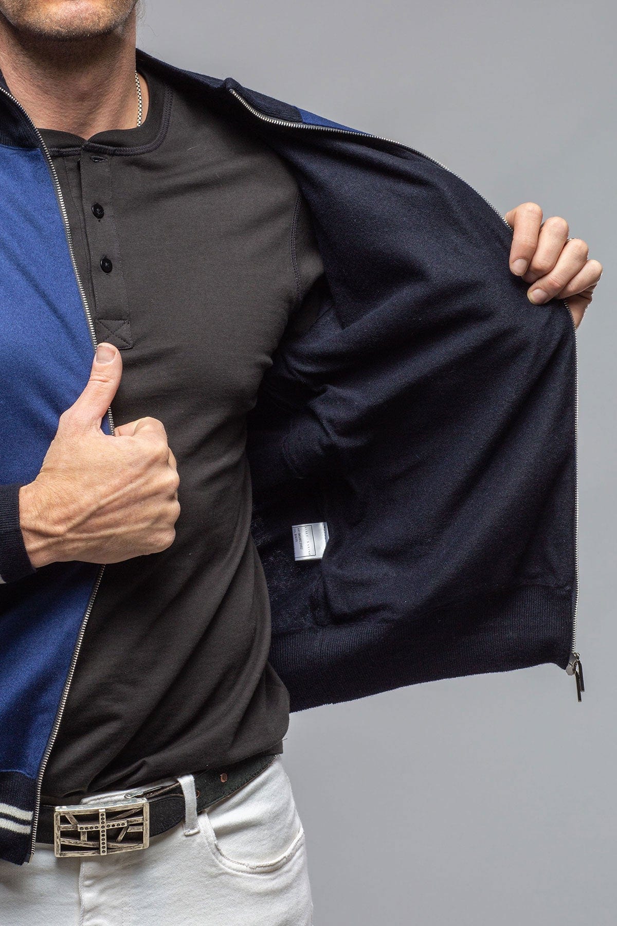 Entoto Cashmere Baseball Jacket In Navy - AXEL'S