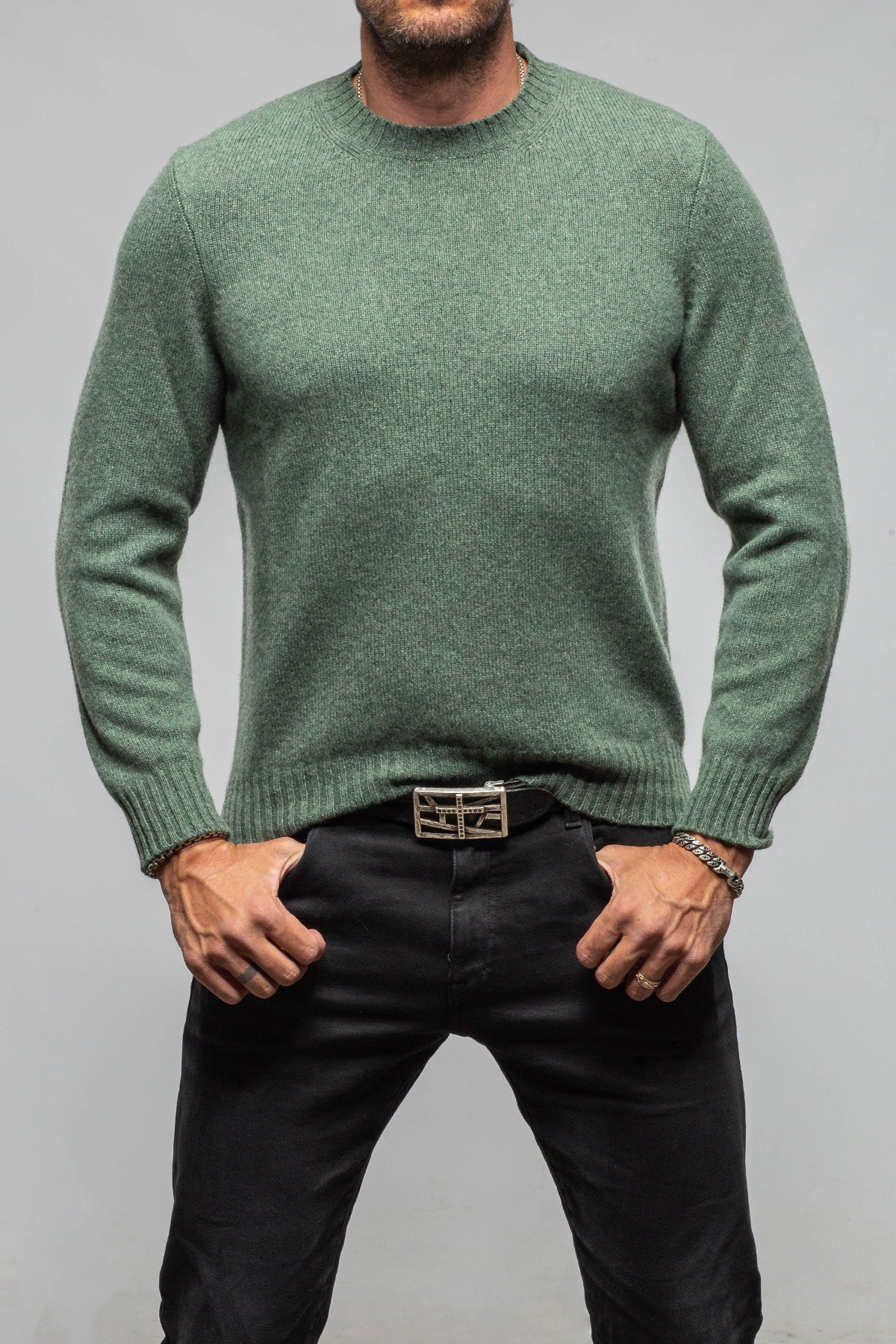 Stile Latino Rogan Crew Sweater In Green Mens - Sweaters