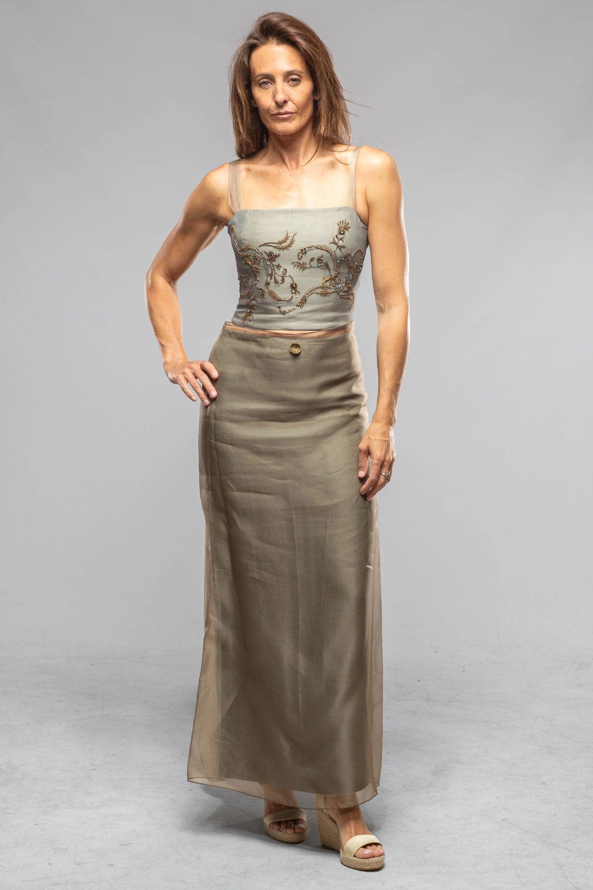 Adra Teal Linen Sheath Skirt - AXEL'S