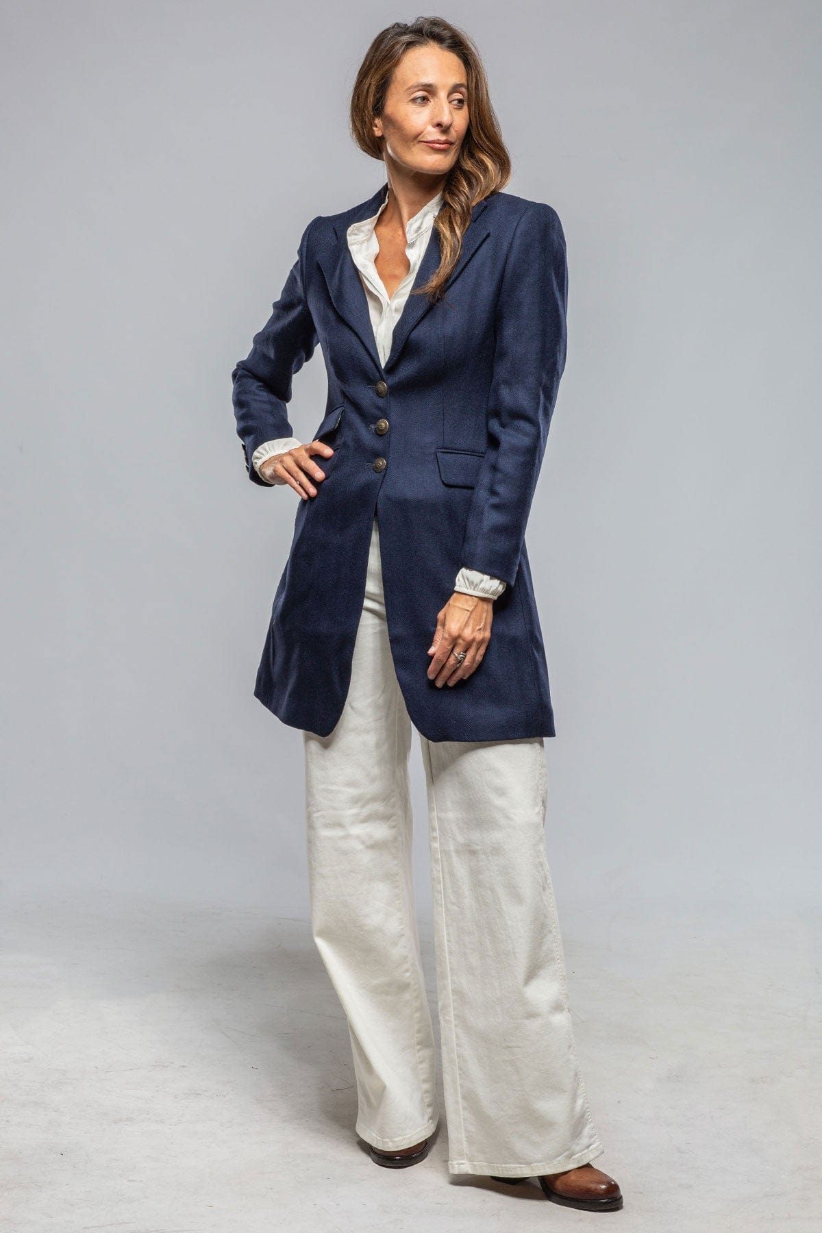 Annemarie Short Coat In Blue Herringbone - AXEL'S