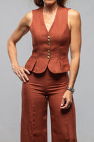 Georgina Linen Vest In Brick - AXEL'S