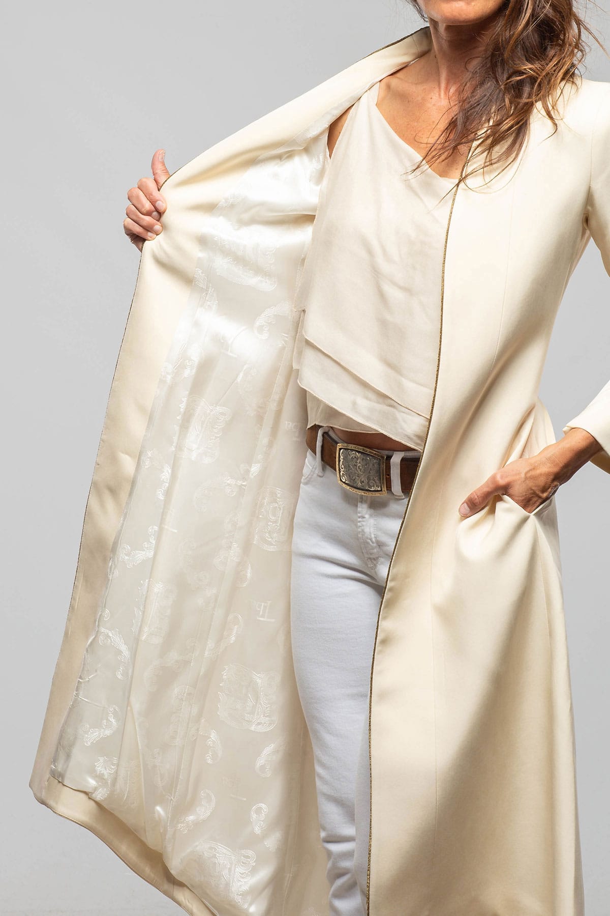 Ginebra Cupro Long Coat In Ivory - AXEL'S