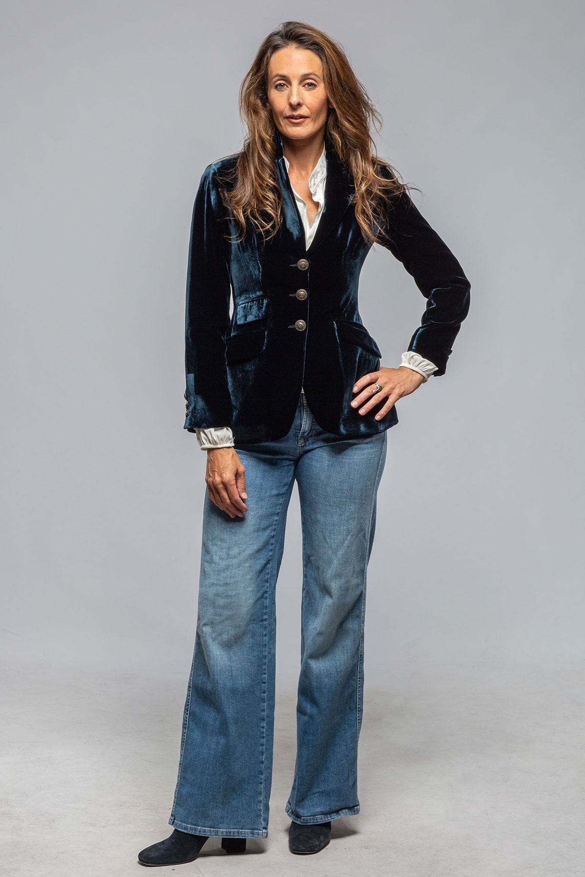 Navy blue velvet jacket ladies best sale