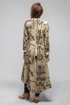 Long Morgana Silk Velvet Coat In Beige & Green Print - AXEL'S