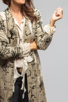 Long Morgana Silk Velvet Coat In Beige & Green Print - AXEL'S