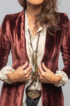 Long Morgana Silk Velvet Coat In Burgundy - AXEL'S
