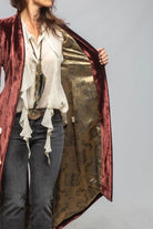 Long Morgana Silk Velvet Coat In Burgundy - AXEL'S