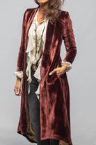 Long Morgana Silk Velvet Coat In Burgundy - AXEL'S