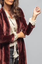 Long Morgana Silk Velvet Coat In Burgundy - AXEL'S