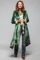 Long Morgana Silk Velvet Coat In Jade - AXEL'S