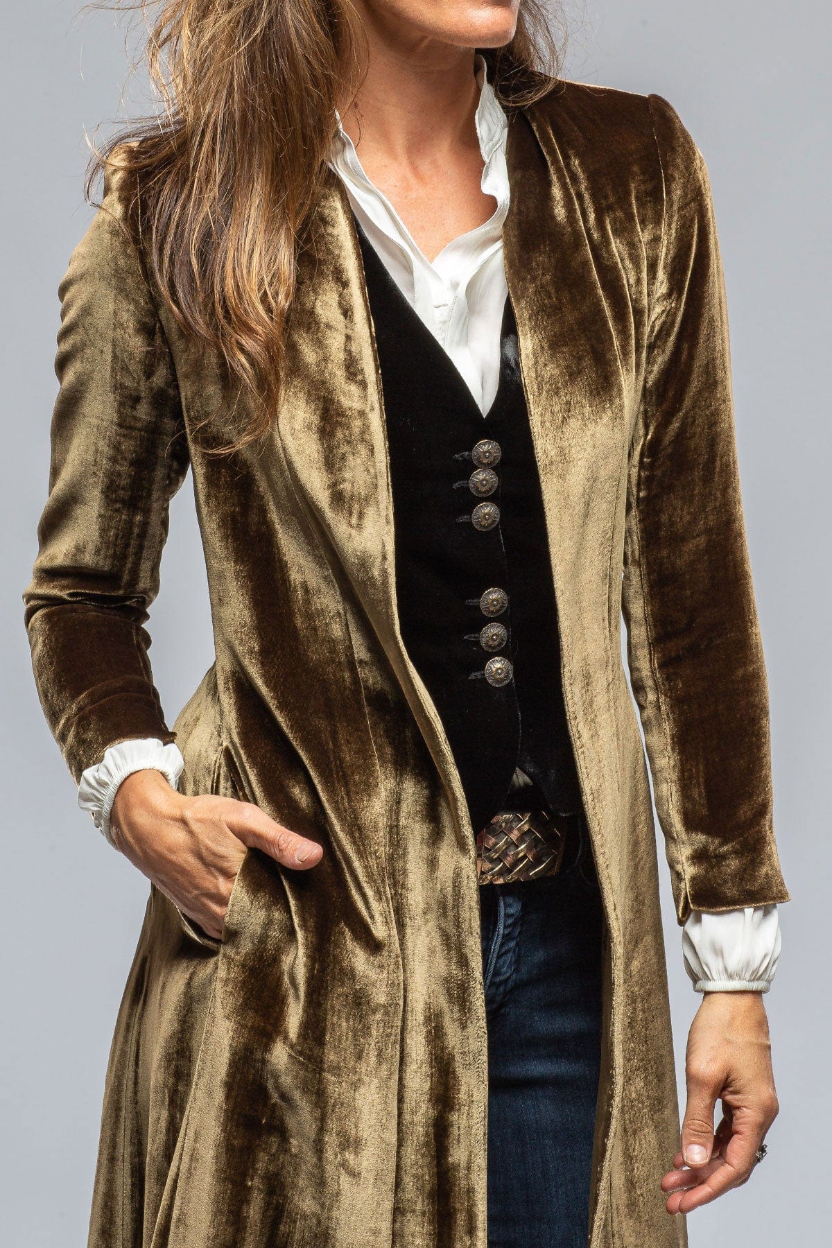 Velvet long best sale coat ladies