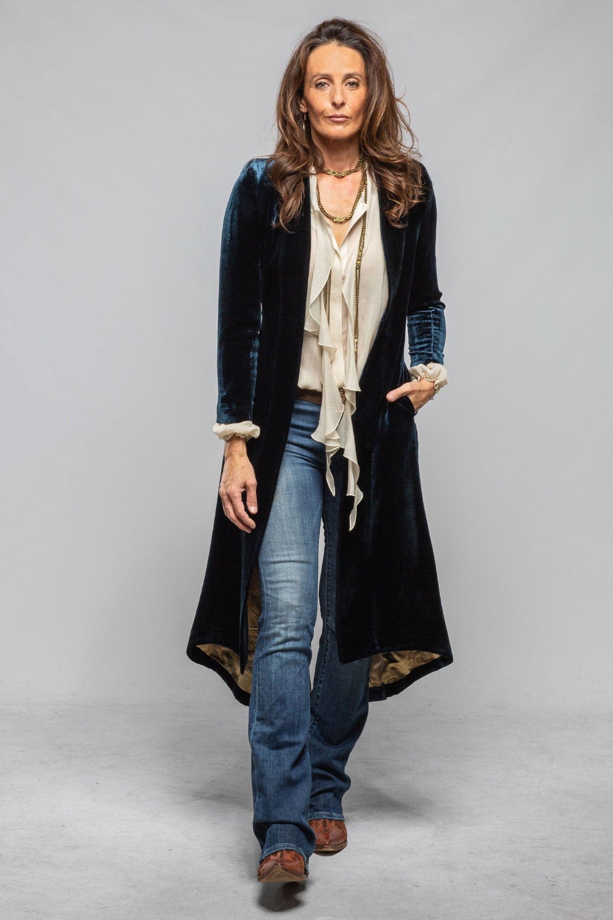 T.ba Long Morgana Silk Velvet Coat In Navy Blue Ladies - Tailored - Jackets