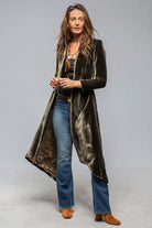 Long Morgana Silk Velvet Coat In Rock - AXEL'S