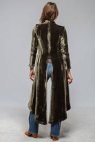 Long Morgana Silk Velvet Coat In Rock - AXEL'S