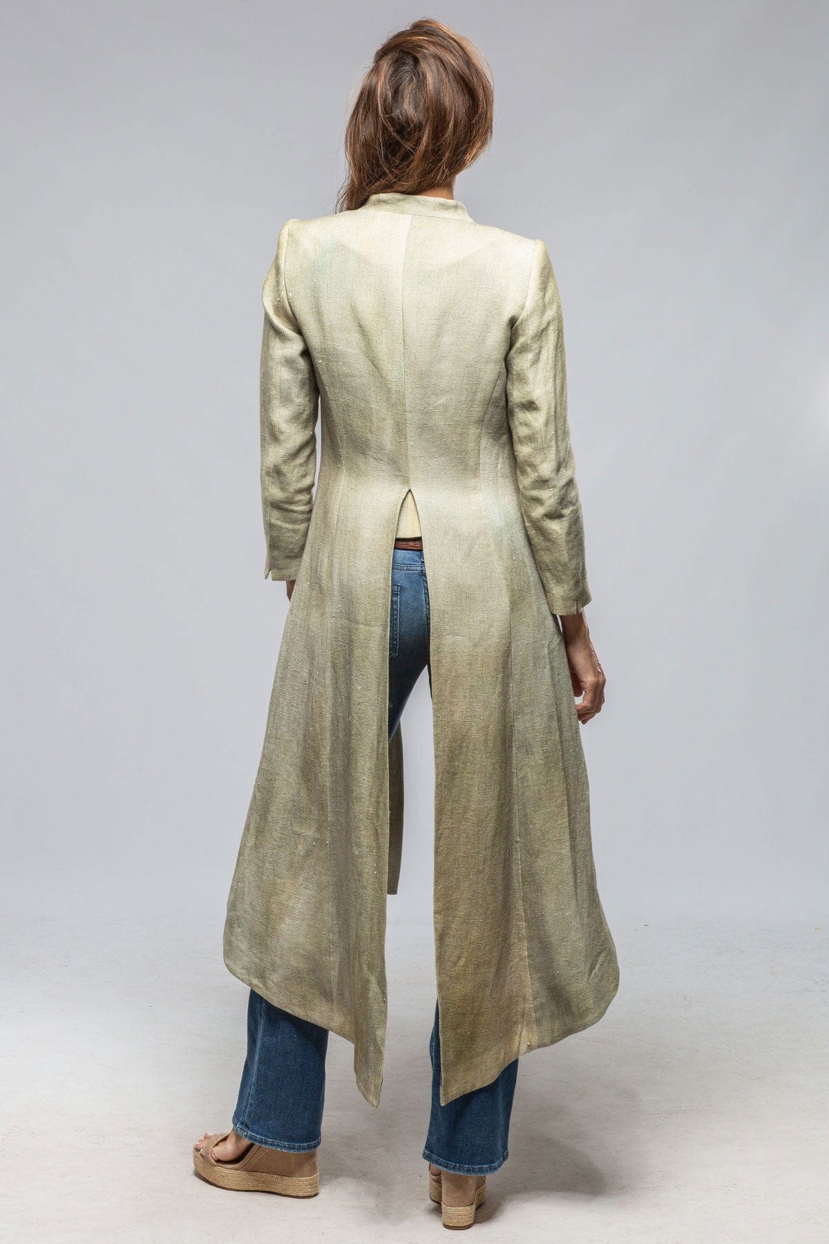 Marbella Long Linen Coat In Sage - AXEL'S
