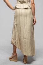 Melania Diagonal Hem Linen Skirt In Stone Stripes - AXEL'S