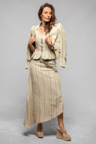 Melania Diagonal Hem Linen Skirt In Stone Stripes - AXEL'S