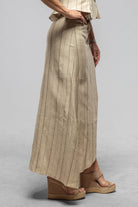 Melania Diagonal Hem Linen Skirt In Stone Stripes - AXEL'S