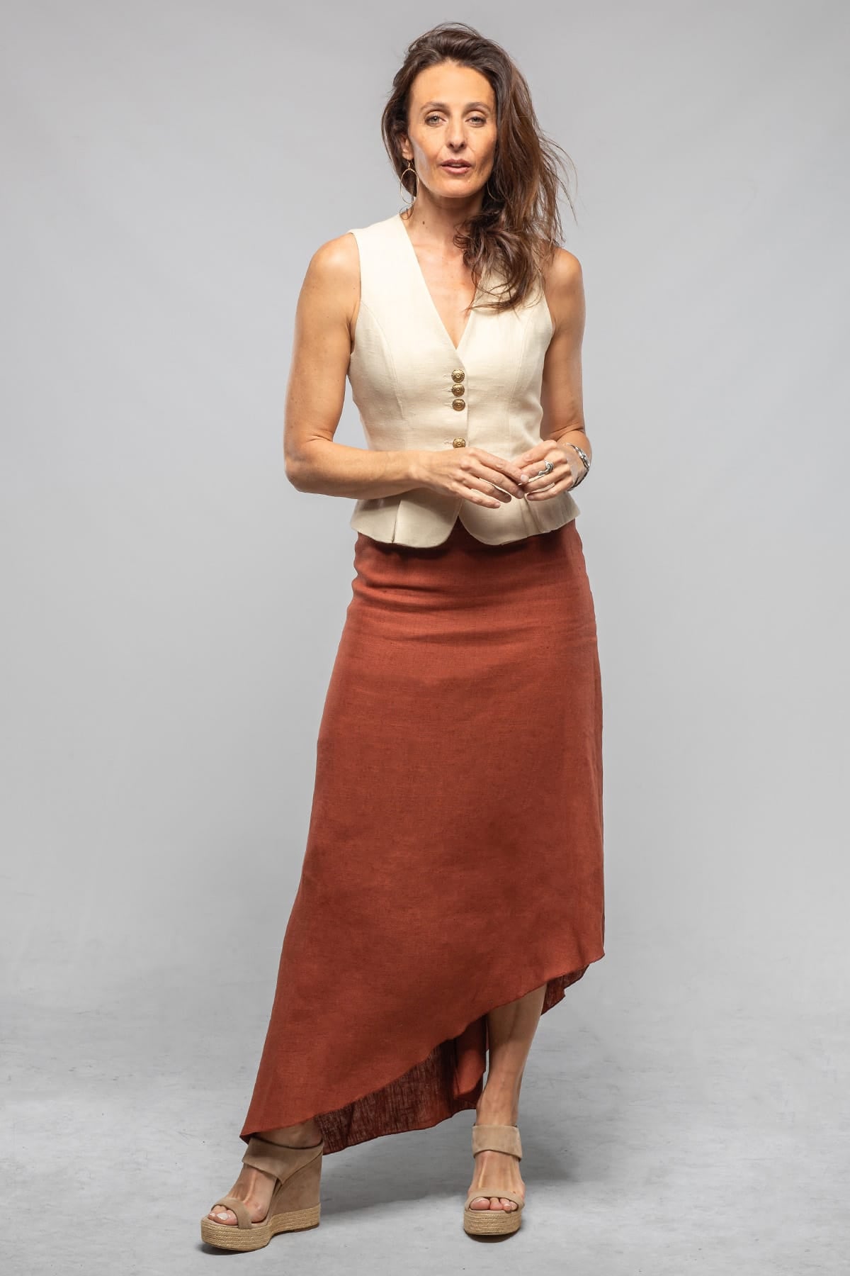 T.ba Minorca Diagonal Hem Linen Skirt In Brick | Ladies - Skirts