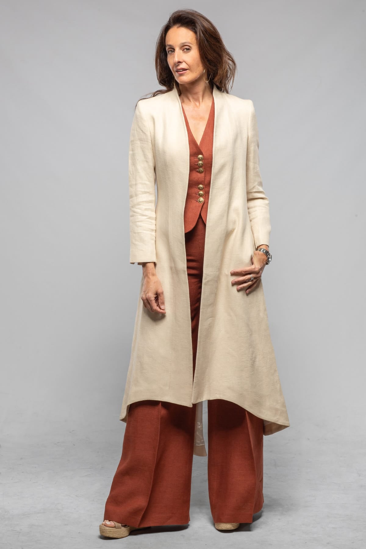T.ba Morgana Long Coat In Heavy Linen Creamy Ladies - Tailored - Jackets