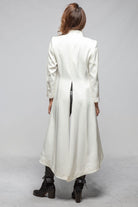 Morgana Long Coat In White Sharkskin - AXEL'S