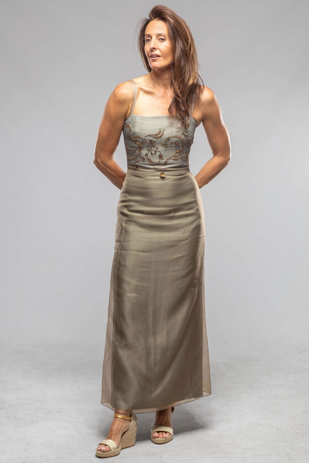 Olite Chiffon Embroidered Bustier In Teal - AXEL'S