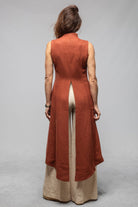 Rosario Long Linen Slit Vest In Brick - AXEL'S