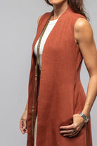 Rosario Long Linen Slit Vest In Brick - AXEL'S