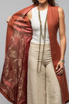 Rosario Long Linen Slit Vest In Brick - AXEL'S