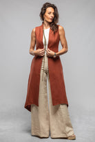 Rosario Long Linen Slit Vest In Brick - AXEL'S