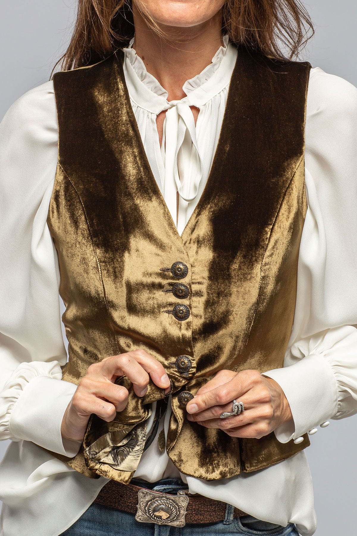 T.ba Tiana Velvet Vest In Khaki | Axel's of Vail