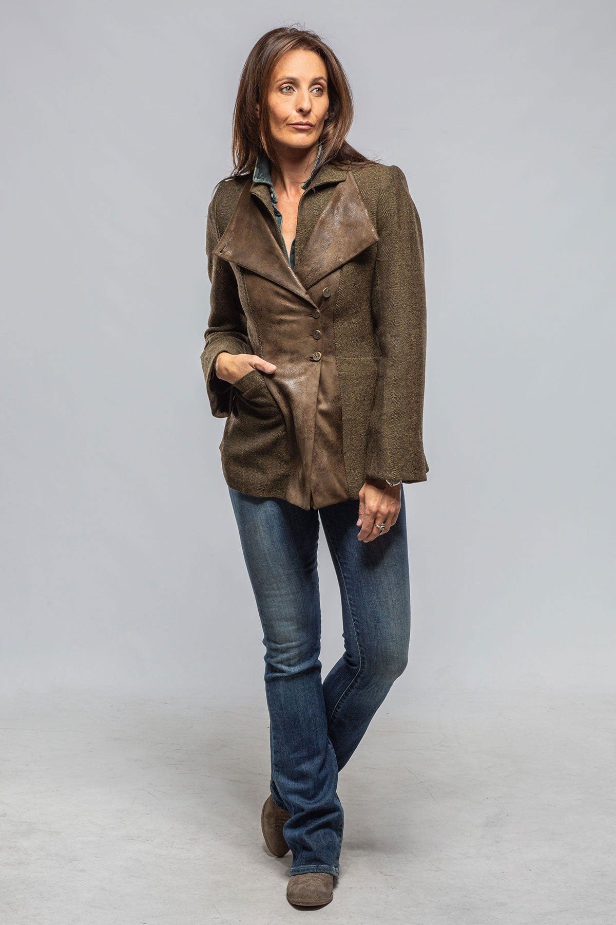 Tula Tweed Combo Jacket In Tweed Herringbone - AXEL'S