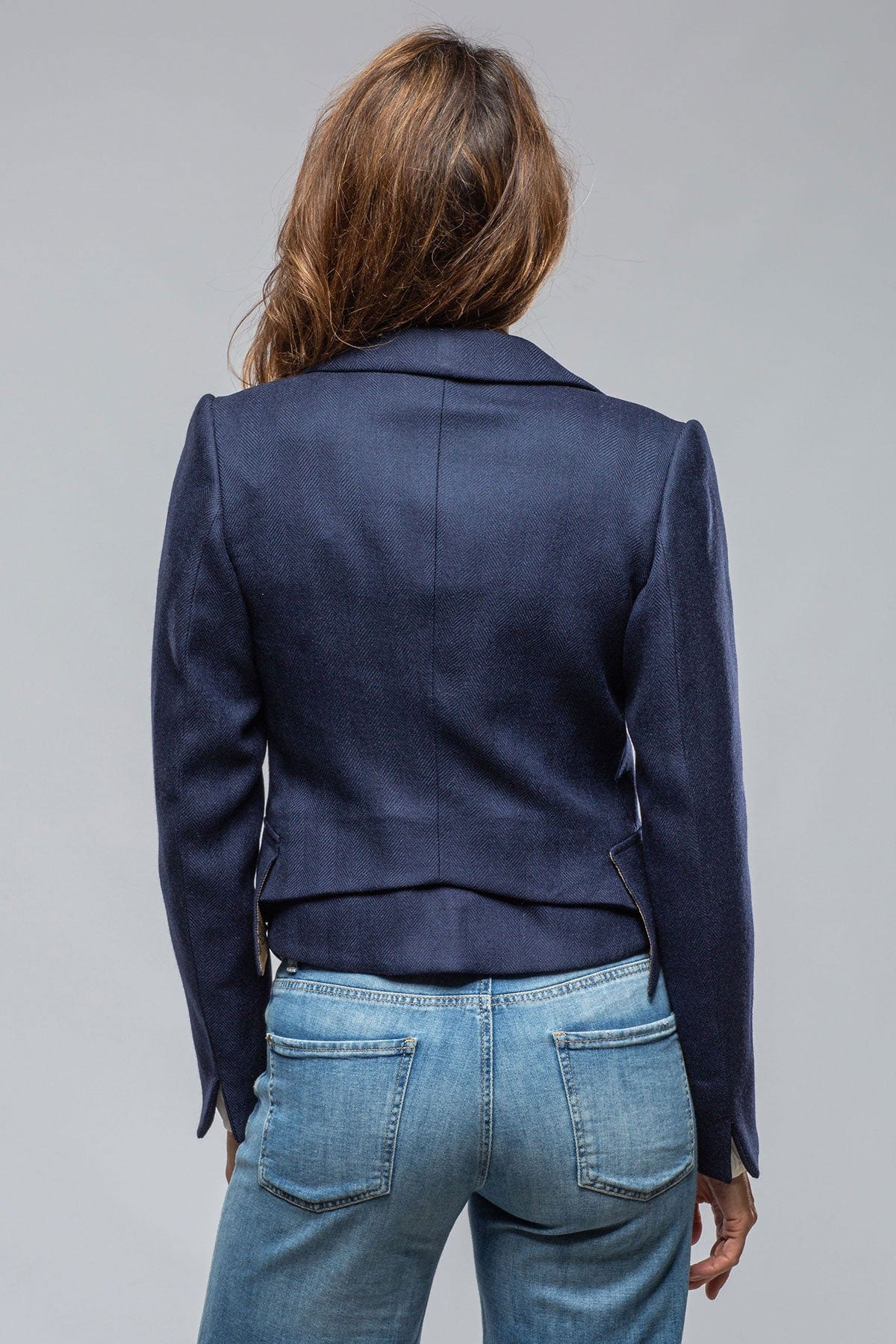 Verdi Cropped Jacket In Blue Herringbone - AXEL'S