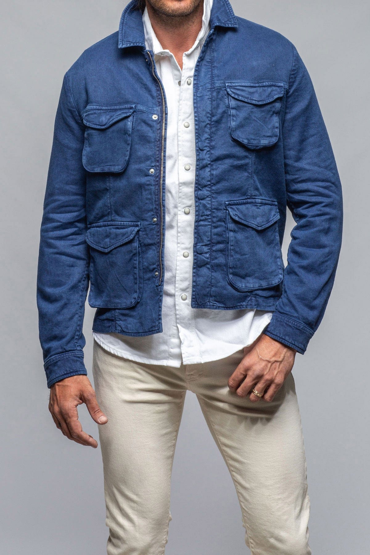 Callen Cotton Linen Jacket In Indaco - AXEL'S