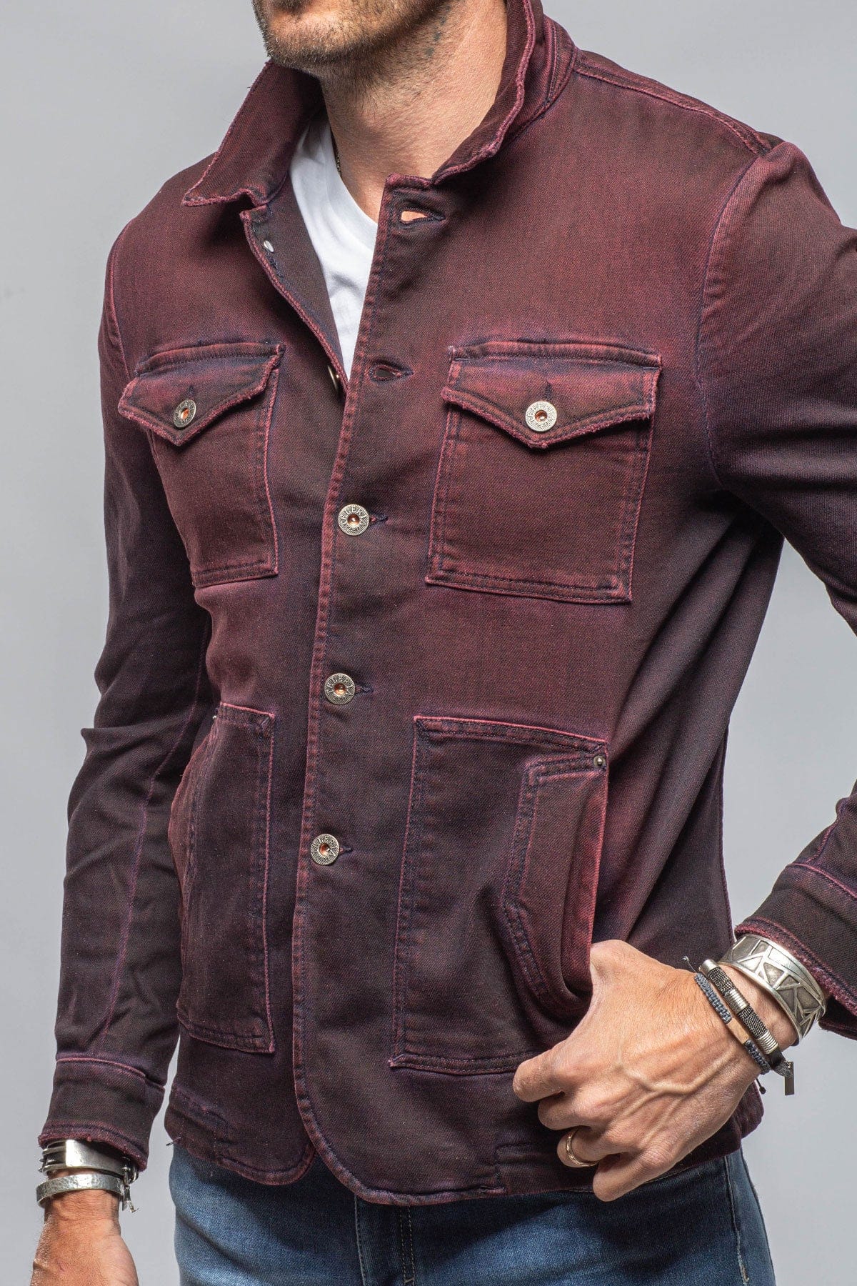 Chase Denim Jacket In Bordeaux - AXEL'S