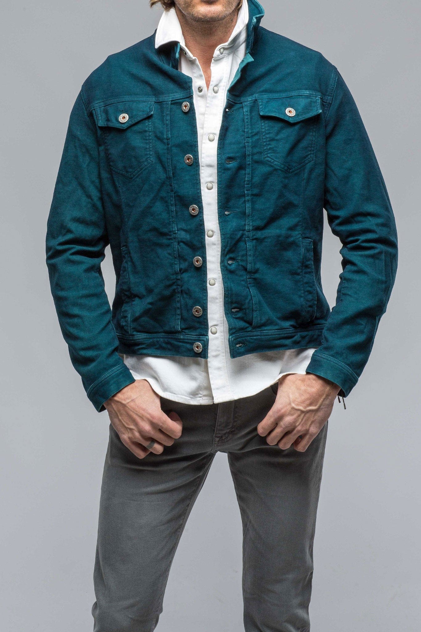 Walker Moleskin Jean Jacket In Petrolio/Blue - AXEL'S